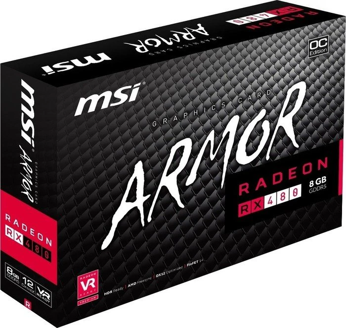 MSI Radeon RX 480 Armor 8G OC, 8GB GDDR5, DVI, 2x HDMI, 2x DP