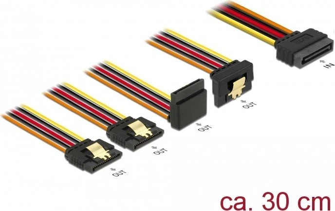 DeLOCK 15-Pin SATA Strom Stecker auf 4x 15-Pin SATA Strom Buchse, Adapterkabel, 2x gewinkelt, 30cm