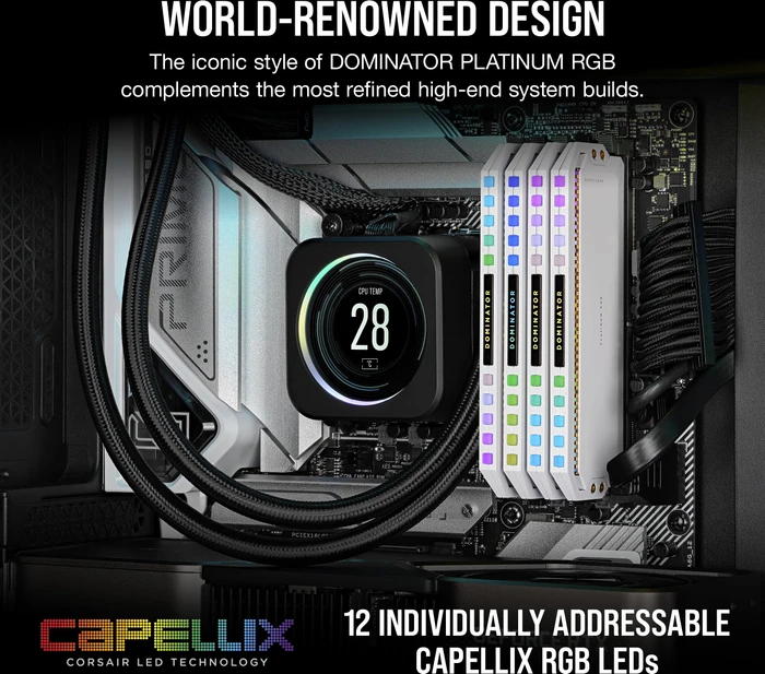 Corsair Dominator Platinum RGB weiß UDIMM 64GB Kit, DDR5-5200, CL40-40-40-77