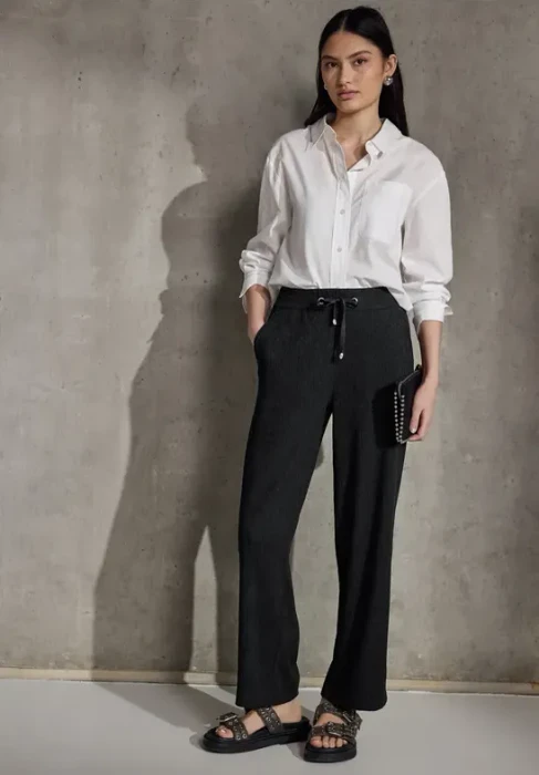 Street One Straight Leg Struktur Hose schwarz (Damen)