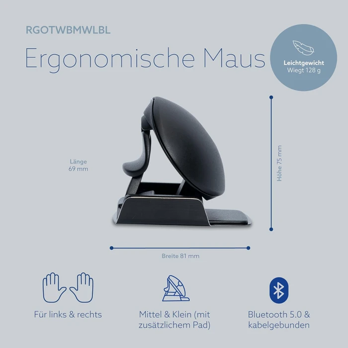 R-Go Twister beidhändige Maus mit Break Software, USB/Bluetooth