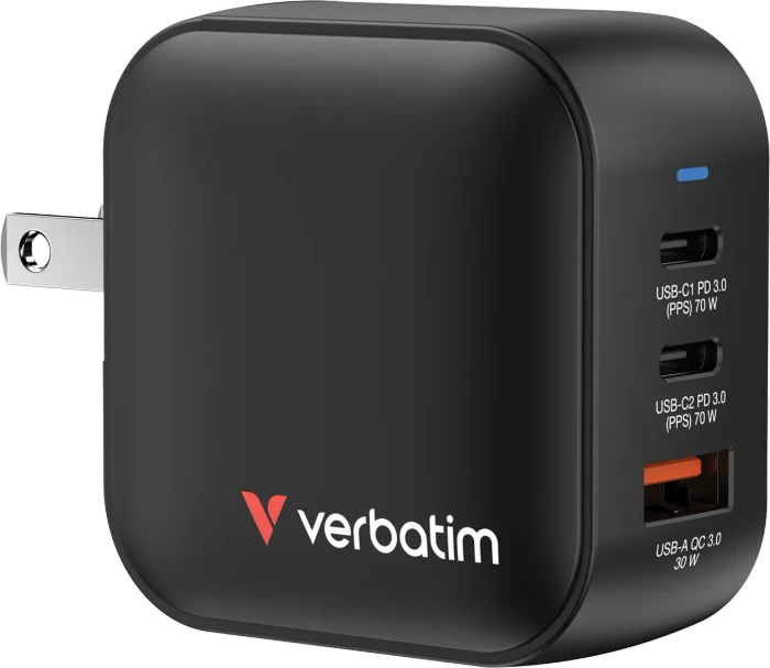 Verbatim 70W Mini-GaN-Ladegerät 3 Anschlüsse schwarz