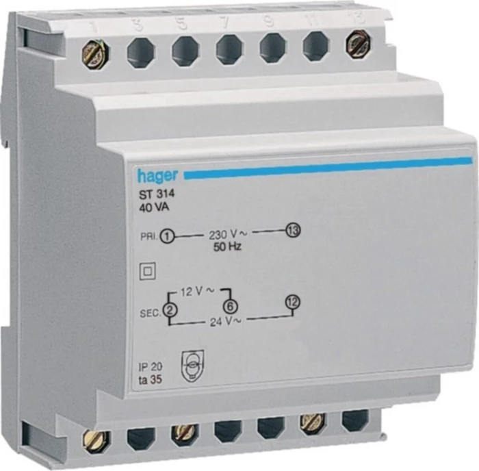 Hager Sicherheitstrafo 230V/12V und 24V 40VA 4PLE