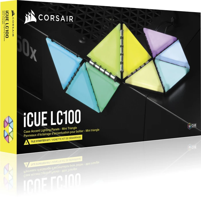 Corsair iCUE LC100 Case Accent Lighting Panels Mini Triangle Starter Kit, RGB-Beleuchtungsset, 9er-Pack, schwarz
