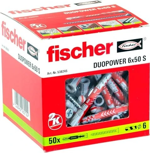 fischer DuoPower 6x50 S Schrauben/Dübel-Sortiment, 50 Stück