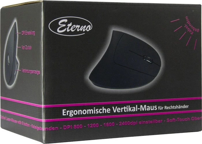 Inter-Tech Eterno KM-206WR ergonomische Vertikal-Maus für Rechshänder schwarz, USB