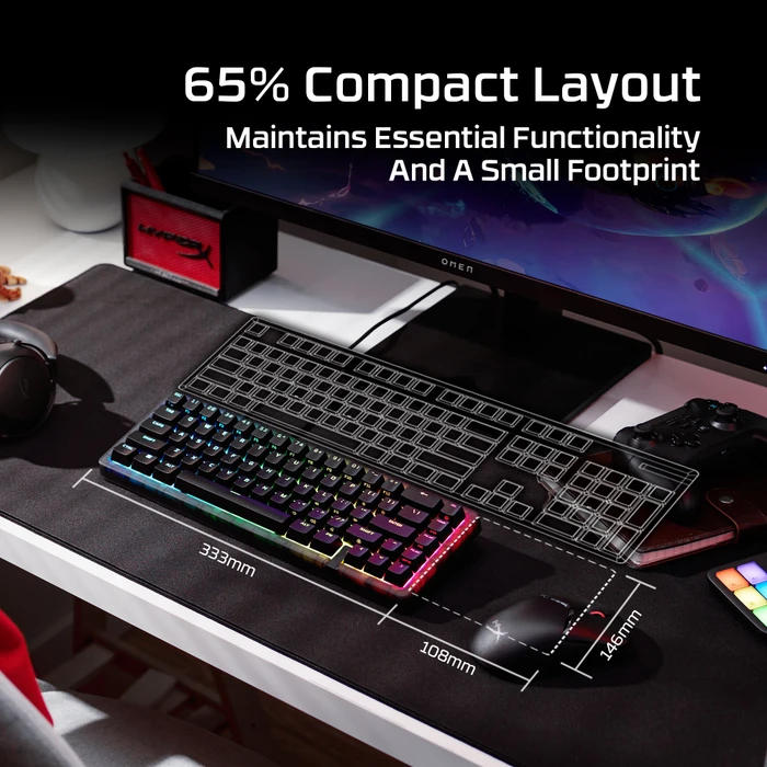 HP HyperX Origins 2 Pro 65, transparent/schwarz, LEDs RGB, HyperX RED, USB, US