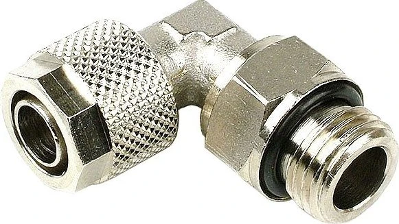 Aquatuning HF Schlauchanschluss, 90°, G1/4" AG auf 10/8mm drehbar, silber vernickelt