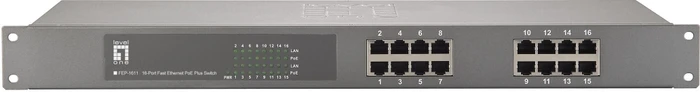 LevelOne FEP Rackmount Switch, 16x RJ-45, 240W PoE+