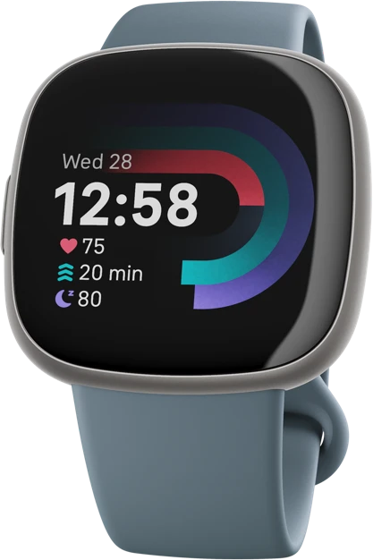 Fitbit Versa 4 Aktivitäts-Tracker wasserfallblau/aluminium platin