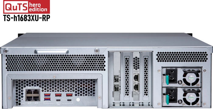 QNAP QuTS hero TS-h1683XU-RP-E2236-128G, 128GB RAM ECC, 2x SFP+ 10Gb/s, 2x RJ-45 10GBase-T, 3HE