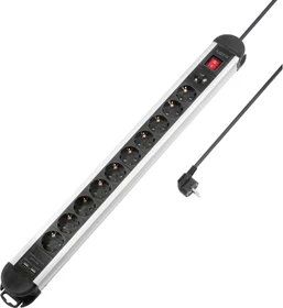 Sygonix Steckdosenleiste mit Schalter und Überspannungsschutz, 10-fach, mit 2x USB, 1.5m, schwarz/silber