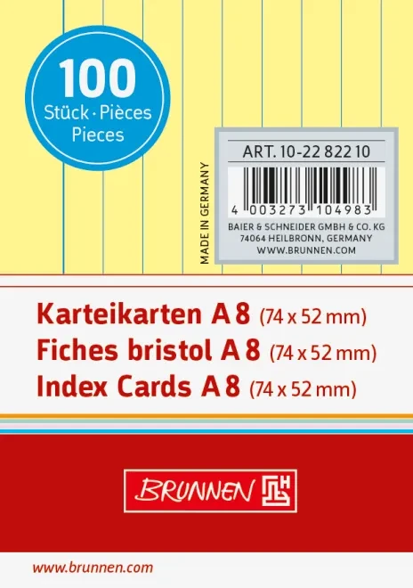 Brunnen Karteikarten, A8, liniert, gelb, 100 Blatt