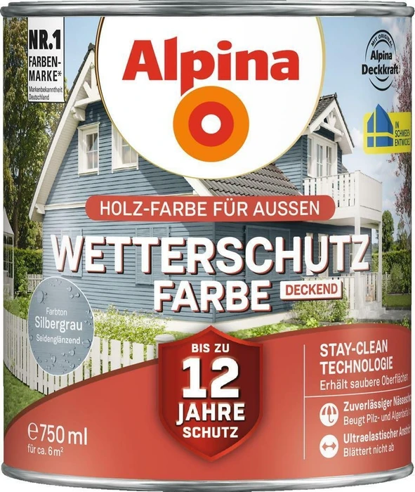 Alpina Farben Wetterschutz-Farbe deckend außen silbergrau, 750ml