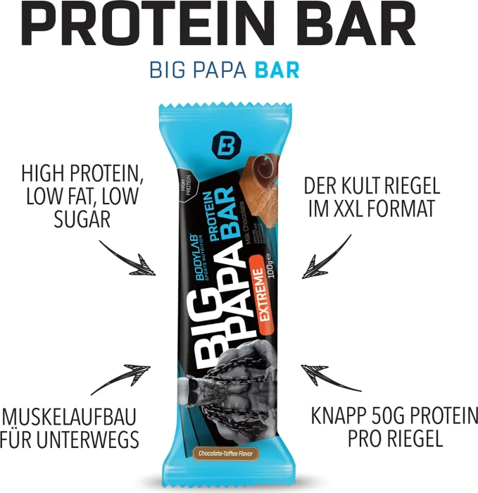 BodyLab24 Big Papa Protein Bar Extreme Schokolade Toffee 1.2kg (12x 100g)