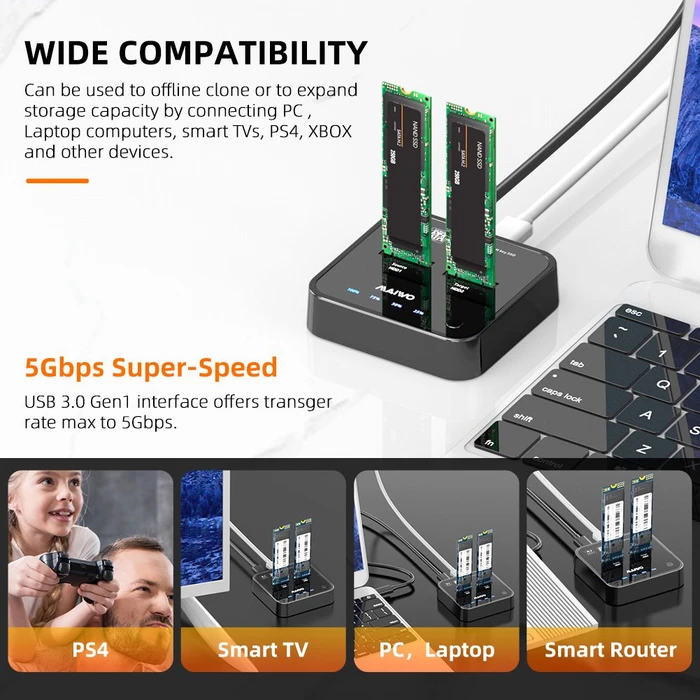 MAIWO M.2 SATA Dockingstation mit Klon-Funktion, USB-C 3.0 (verschiedene Markenbezeichnungen)