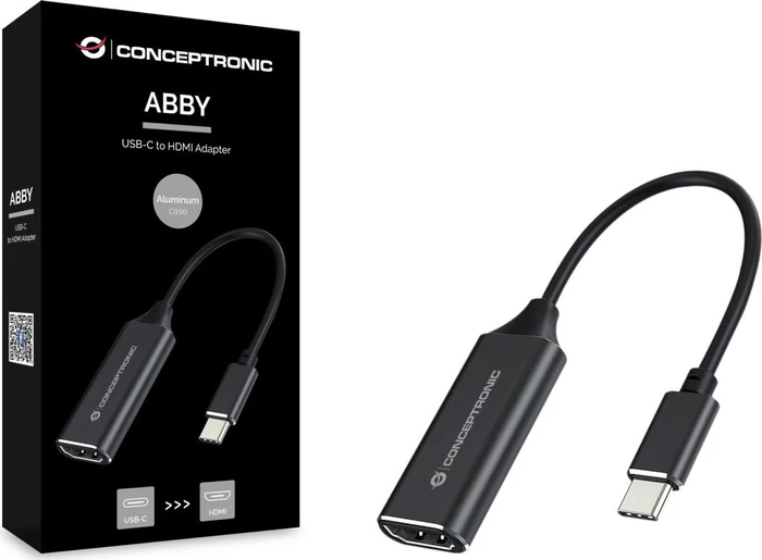 Conceptronic ABBY03B USB-C 3.0 [Stecker] auf HDMI [Buchse] 4K, 30Hz, Adapterkabel, schwarz, 15cm
