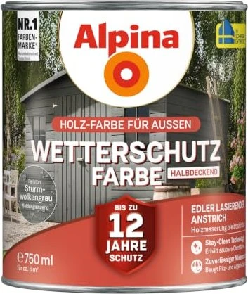 Alpina Farben Wetterschutz-Farbe halbdeckend außen sturmwolkengrau, 750ml