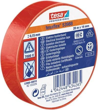 tesa Professional 53988 Soft PVC Isolierband rot, 19mm/20m, 1 Stück