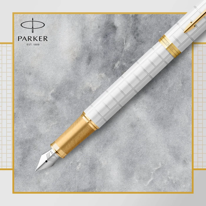 Parker IM Premium pearl lacquer/gold trim, rechte Hand, fein, Geschenkbox
