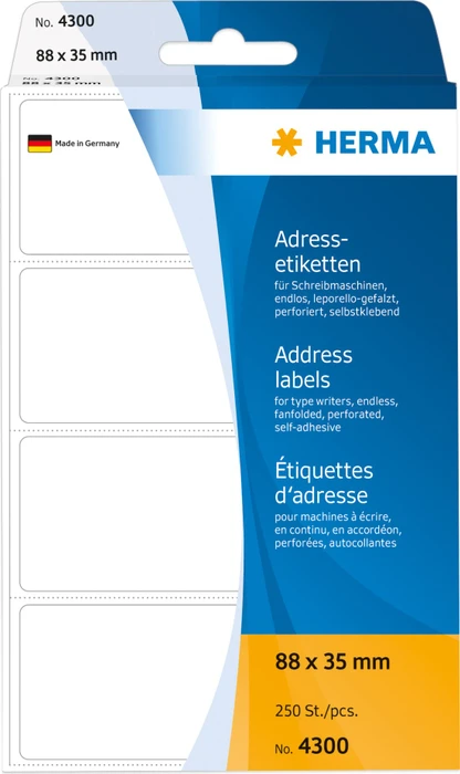 Herma Etiketten gefalzt, 88x35mm, weiß, matt, 250 Etiketten