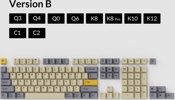 Keychron OEM Dye-Sub Keycap-Set Wheat Gray - Version B, Kunststoff (PBT), Wheat Gray, beige/grau/gelb, 114 Tasten, ANSI-US