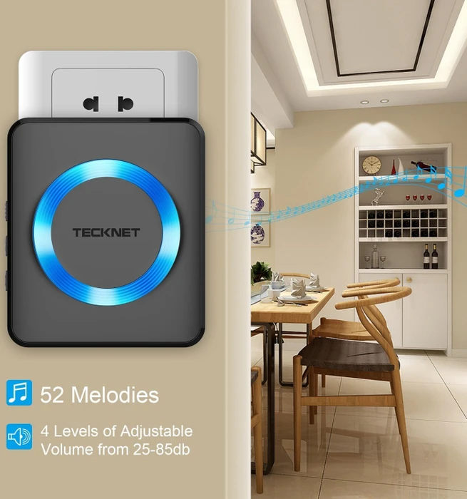TeckNet WA878 Plug-In schwarz, Funk-Türklingel und Türgong, 2er-Set
