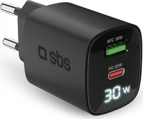 SBS Mobile 30W LCD Wall Charger schwarz