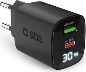 SBS Mobile 30W LCD Wall Charger schwarz