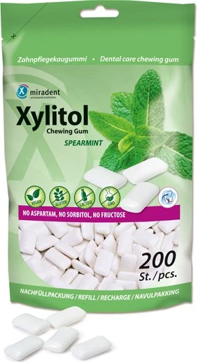 Miradent Xylitol Gum Spearmint Zahnpflegekaugummis, 200 Stück