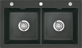 systemceram Mera Twin F Einbau Doppelspüle mit Ablauffernbedienung schiefer