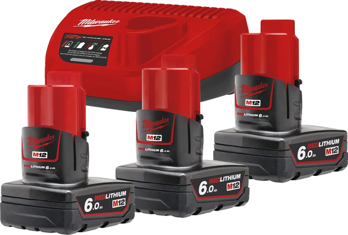 Milwaukee M12 High Output HNRG-122 Starterset 12V, 6.0Ah, Li-Ionen, 3 Akkus [18.0Ah] [216Wh]