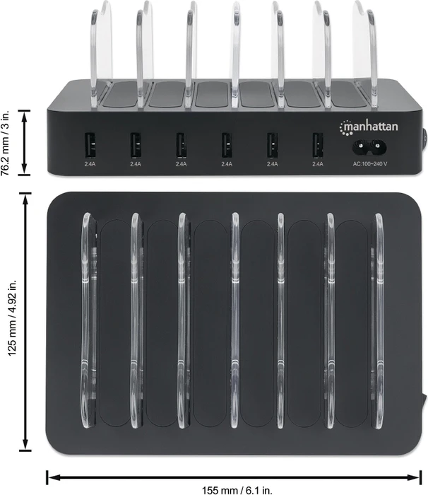Manhattan 6-Port USB-Ladestation schwarz