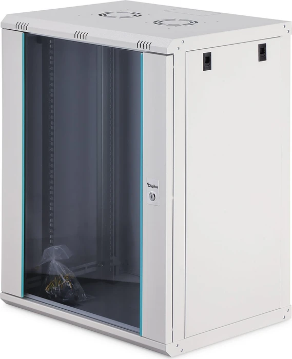 Digitus Dynamic-N Serie 19" Wandgehäuse 16HE, unmontiert, Sicherheitsglastür, IP2X, RAL 7035, 450mm tief