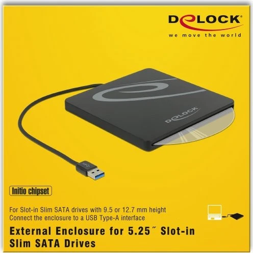 DeLOCK externes 5.25"-Gehäuse für Slot-in Slim SATA Laufwerke, 9.5mm/12.7mm, schwarz