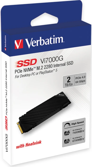 Verbatim Vi7000G PCIe NVMe SSD 2TB, M.2 2280 / M-Key / PCIe 4.0 x4, Kühlkörper