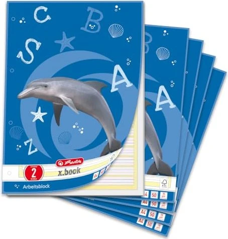 Herlitz x.book Schreibblock, A4, Lineatur 2, 50 Blatt, 5er-Pack