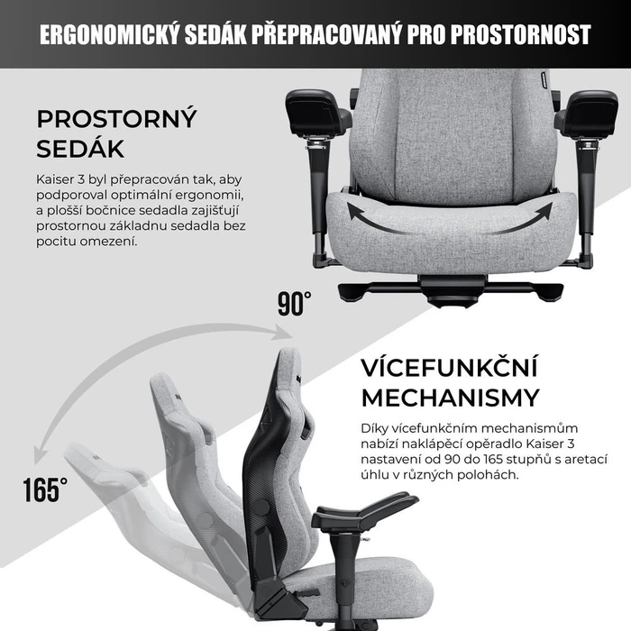 Anda Seat Kaiser 3 Pro Premium XL Gamingstuhl, Ash Gray, Stoff grau