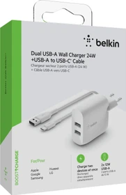 Belkin BoostCharge Dual USB-A Netzladegerät 24W + USB-C-Kabel weiß
