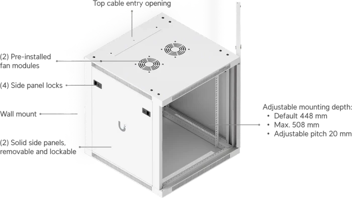 Ubiquiti 12U Rack Cabinet, 19" Wandgehäuse 12HE, Gitternetztür, weiß, 600mm tief