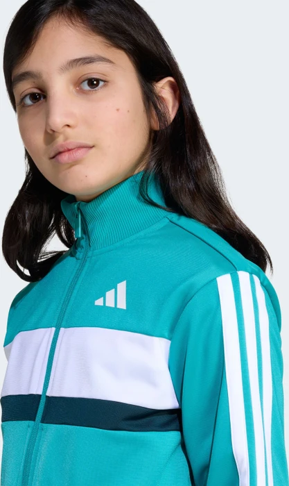adidas Seasonal Essentials Tiberio 3-Streifen Tricot Trainingsanzug pure teal/aurora ivy/white (Junior)