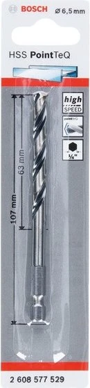 Bosch Professional HSS PointTeQ Spiralbohrer, 6.5x63x107mm, 1 Stück