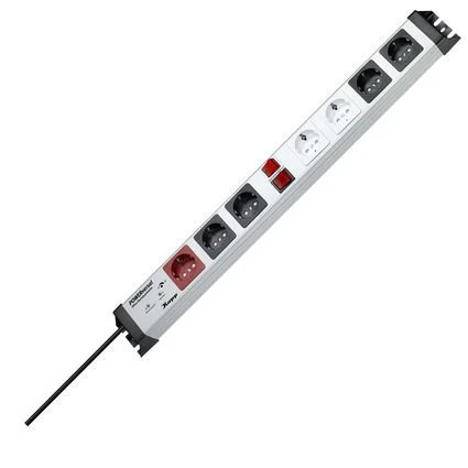 Kopp POWERversal 1+2+2x2 Master-Slave mit 2 Schaltern und Überspannungsschutz, 7-fach, 1.4m, schwarz/silber