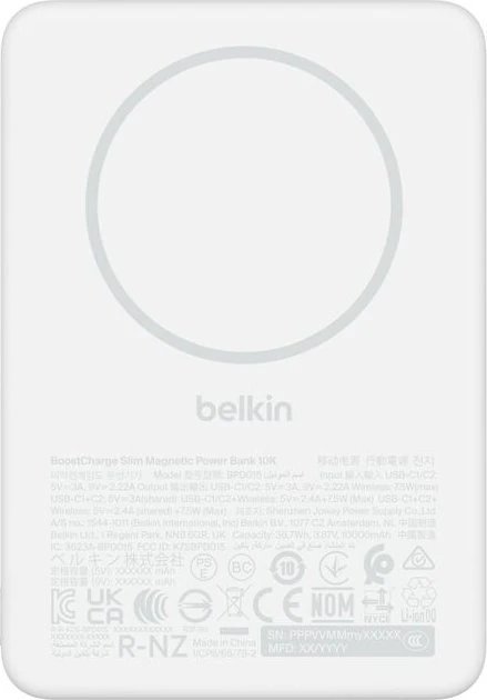 Belkin BoostCharge Slim Magnetic Power Bank 10K weiß