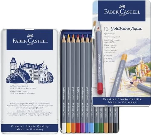 Faber-Castell Goldfaber Aqua Aquarellstift sortiert, Metalletui, 12er-Set