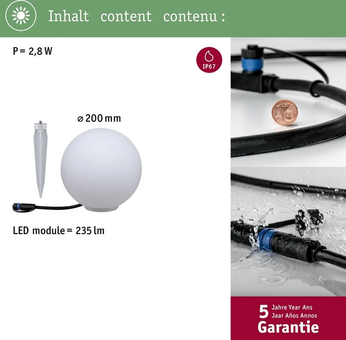 Paulmann Plug & Shine Globe 2.8W Gartenleuchte 200mm