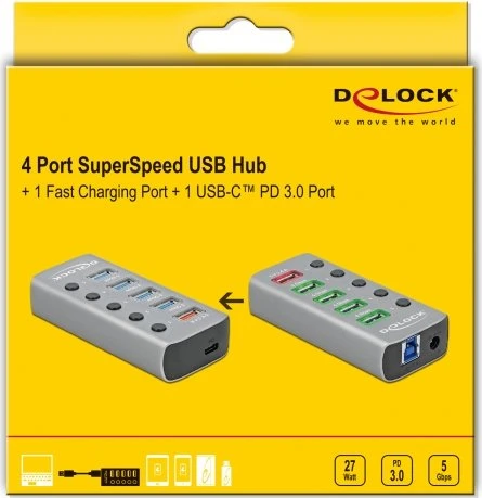 DeLOCK USB-Hub, 4x USB-A 3.0, USB-B 3.0 [Buchse]