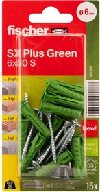 fischer SX Plus Green 6x30 S K (15) Schrauben/Dübel-Sortiment, 15 Stück