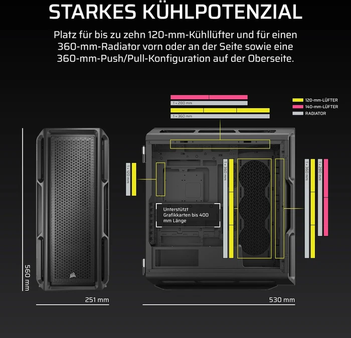 Corsair iCue 5000T TG, schwarz, Glasfenster