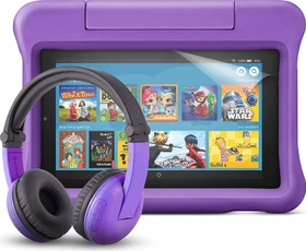 Amazon Fire 7 KFMUWI 2019, ohne Werbung, violett, 16GB, inkl. BuddyPhones PlayTime Headset und Displayschutzfolie, Kids Edition